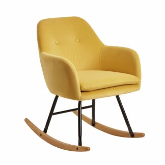 Schaukelstuhl Gelb 71x76x70cm Design Relaxsessel Samt / Holz | Schwingsessel mit Gestell | Polster Relaxstuhl Schaukelsessel | Moderner Schwingstuhl Sessel