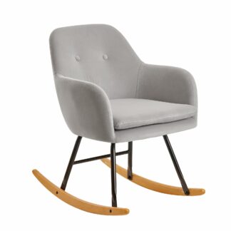Schaukelstuhl Hellgrau 71x76x70cm Design Relaxsessel Samt / Holz | Schwingsessel mit Gestell | Polster Relaxstuhl Schaukelsessel | Moderner Schwingstuhl Sessel