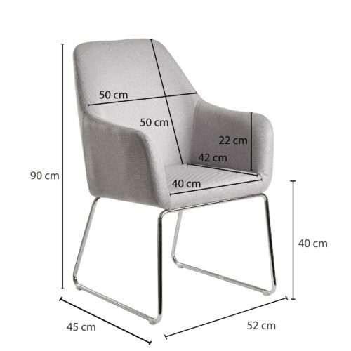 Esszimmerstuhl Hellgrau Stoff / Metall Küchenstuhl mit silbernen Beinen Design Schalenstuhl – Bild 3