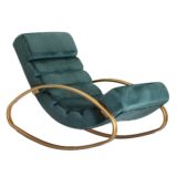Relaxliege Samt Grün / Gold 110 kg Belastbar Relaxsessel 61x81x111 cm | Design Schaukelstuhl Innenbereich | Schwingstuhl Lounge Liege Modern