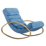 Relaxliege Samt Blau / Gold 110 kg Belastbar Relaxsessel 61x81x111 cm | Design Schaukelstuhl Innenbereich | Schwingstuhl Lounge Liege Modern
