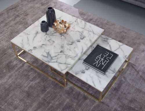 Design Couchtisch 2er Set Weiß Marmor Optik Eckig Couchtische 2-teilig Tischgestell – Bild 5