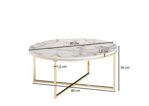 Couchtisch 80x36x80 cm mit Marmor Optik Weiß Wohnzimmertisch mit Metall-Gestell Sofatisch – Bild 4