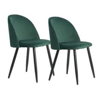 Esszimmerstuhl 2er Set Grün Samt Gepolstert | Küchenstuhl mit Schwarzen Beinen | Schalenstuhl Skandinavisches Design | Polsterstuhl mit Samtbezug