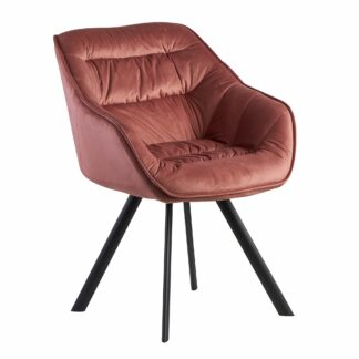 Esszimmerstuhl Samt Rosa Gepolstert | Küchenstuhl mit Schwarzen Beinen | Moderner Schalenstuhl mit Armlehnen | Design Polsterstuhl Stoffbezug