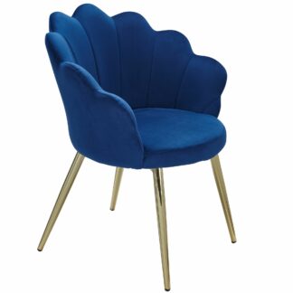 Esszimmerstuhl Tulpe Samt Blau Gepolstert | Küchenstuhl mit Goldfarbenen Beinen | Schalenstuhl Skandinavisches Design | Polsterstuhl mit Stoffbezug