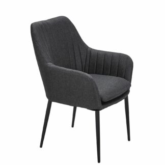 Esszimmerstuhl Stoff Dunkelgrau Gepolstert | Küchenstuhl mit Schwarzen Beinen | Schalenstuhl Skandinavisches Design | Polsterstuhl mit Stoffbezug