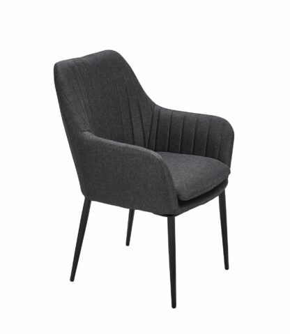Esszimmerstuhl Stoff Dunkelgrau Gepolstert | Küchenstuhl mit Schwarzen Beinen | Schalenstuhl Skandinavisches Design | Polsterstuhl mit Stoffbezug