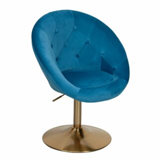 Loungesessel Samt Blau / Gold Design Drehstuhl | Clubsessel Polsterstuhl mit Rückenlehne | Drehsessel Cocktailsessel Lounge | Sessel mit Stoffbezug