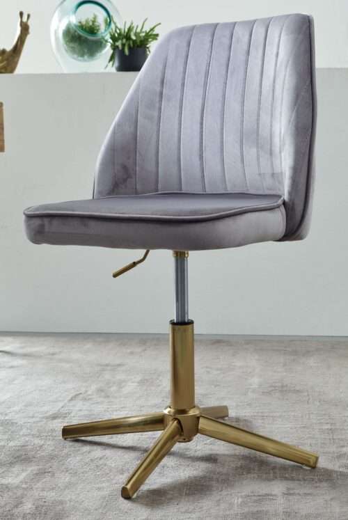 Schreibtischstuhl Grau Samt Design Drehstuhl mit Lehne Schalenstuhl 120 kg Höhenverstellbar – Bild 6