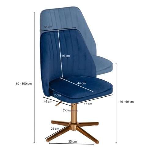 Schreibtischstuhl Dunkelblau Samt Design Drehstuhl mit Lehne Schalenstuhl 120 kg Höhenverstellbar – Bild 4
