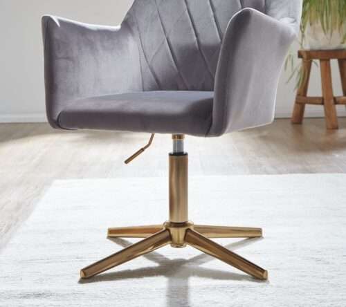 Schreibtischstuhl Grau Samt Design Drehstuhl mit Lehne Schalenstuhl 120 kg Höhenverstellbar – Bild 6