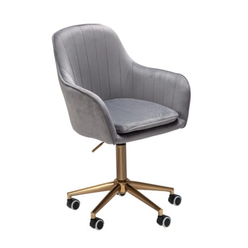Schreibtischstuhl Samt Grau | Design Drehstuhl mit Lehne | Arbeitsstuhl 120 kg Höhenverstellbar | Schalenstuhl mit Rollen | Stuhl Drehbar