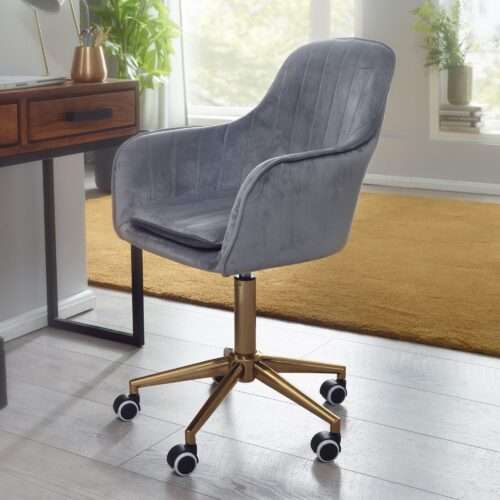 Schreibtischstuhl Samt Grau Design Drehstuhl mit Lehne Arbeitsstuhl 120 kg – Bild 2