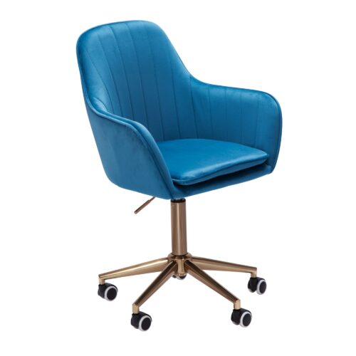 Schreibtischstuhl Samt Blau | Design Drehstuhl mit Lehne | Arbeitsstuhl 120 kg Höhenverstellbar | Schalenstuhl mit Rollen | Stuhl Drehbar