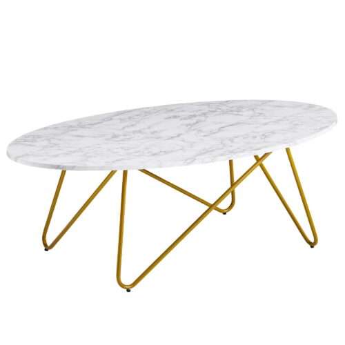 Couchtisch 120x40x60 cm mit Marmor Optik Weiß Wohnzimmertisch mit Metall-Gestell – Bild 7