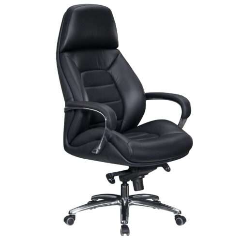 Designer Bürostuhl Bezug Echtleder Schwarz Schreibtischstuhl bis 120 kg | XXL Design Chefsessel höhenverstellbar | Drehstuhl ergonomisch mit Armlehnen & hoher Rückenlehne | Wippfunktion