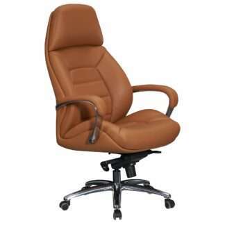 Designer Bürostuhl Bezug Echtleder Caramel Schreibtischstuhl bis 120 kg | XXL Design Chefsessel höhenverstellbar | Drehstuhl ergonomisch mit Armlehnen & hoher Rückenlehne | Wippfunktion