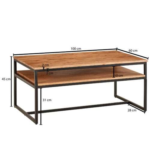 Couchtisch 100x60x45 cm Massivholz Metall Sofatisch Wohnzimmertisch Akazie Stubentisch Industrial – Bild 4