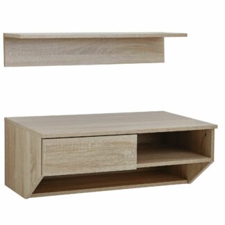 Hängeschrank mit Wandregal Sonoma Eiche 75 cm Design Schweberegal | Wandschrank mit Schublade | Oberschrank Wand Flur Wohnzimmer
