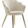 Esszimmerstuhl Tulpe Samt Weiß Gepolstert | Küchenstuhl mit Goldfarbenen Beinen | Schalenstuhl Skandinavisches Design | Polsterstuhl mit Stoffbezug