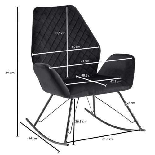 Schaukelstuhl Schwarz 73x94x84 cm Design Relaxsessel Samt / Metall Schwingsessel – Bild 4