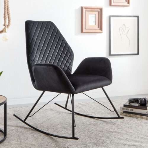 Schaukelstuhl Schwarz 73x94x84 cm Design Relaxsessel Samt / Metall Schwingsessel – Bild 2
