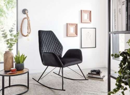 Schaukelstuhl Schwarz 73x94x84 cm Design Relaxsessel Samt / Metall Schwingsessel – Bild 3
