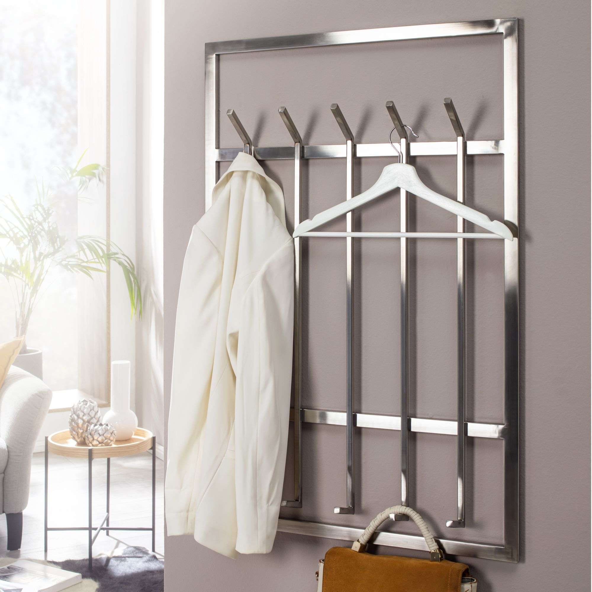 Wandgarderobe Metall Silber 60x100x7,5 cm Design online kaufen