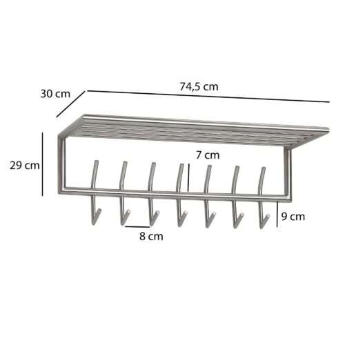 Wandgarderobe Metall Silber 745x29x30 cm Flurgarderobe mit Ablage Design Hakenleiste – Bild 4