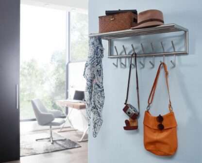 5 cm Flurgarderobe mit Ablage | Design Hakenleiste Wandpaneel Stahl | Garderobe Wand mit Hutablage | Garderobenleiste Flur