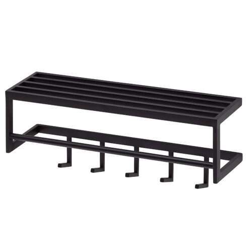 Wandgarderobe Metall Schwarz 70x20x20 cm Flurgarderobe mit Ablage Design Hakenleiste – Bild 7