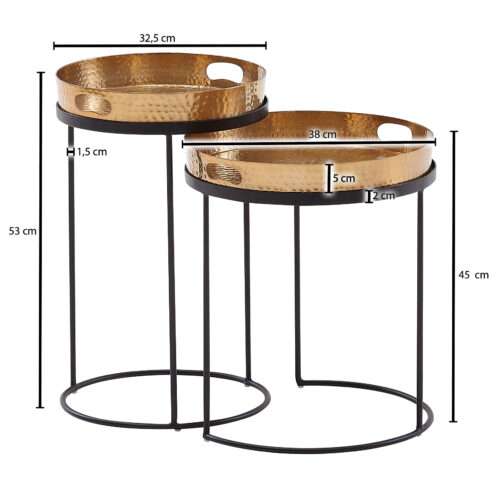 Beistelltisch 2er Set Gold / Schwarz Metall Hammerschlag Satztisch Rund Couchtisch – Bild 4
