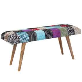 Sitzbank Samt / Massivholz Bank Bunt 117x51x38 cm Bettbank Patchwork | Design Polsterbank Flur Modern | Gepolsterte Stoffbank Esszimmer | Flurbank ohne Lehne