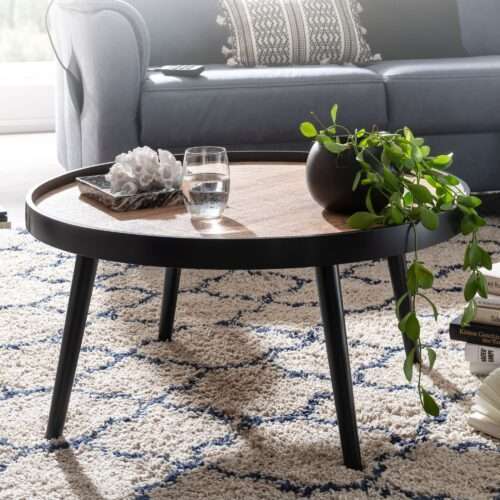 Couchtisch Rund 76x76x40 cm Schwarz Braun Sofatisch Modern Runder Wohnzimmertisch Salontisch – Bild 2