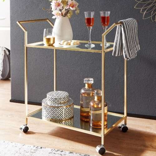 Design Servierwagen Gold 73x78x37 cm Küchenwagen Glas / Metall Mobiler – Bild 2