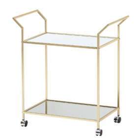 Design Servierwagen Gold 73x78x37 cm Küchenwagen Glas / Metall | Mobiler Beistelltisch | Speisewagen mit Glasplatte | Teewagen Mini Bar auf 4 Rollen