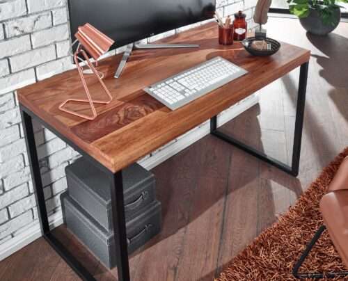 Schreibtisch Sheesham Massivholz / Metall 117x59x765 cm Computertisch Design Bürotisch Klein – Bild 5