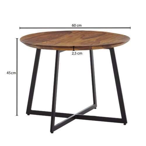 Couchtisch 60x60x45 cm Sheesham Massivholz / Metall Sofatisch Rund Design Wohnzimmertisch – Bild 4