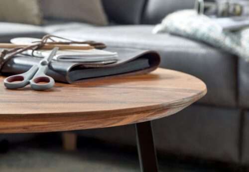 Couchtisch 60x60x45 cm Sheesham Massivholz / Metall Sofatisch Rund Design Wohnzimmertisch – Bild 5
