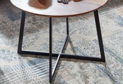 Couchtisch 60x60x45 cm Sheesham Massivholz / Metall Sofatisch Rund Design Wohnzimmertisch – Bild 6
