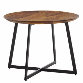 Couchtisch 60x60x45 cm Sheesham Massivholz / Metall Sofatisch Rund | Design Wohnzimmertisch Kaffeetisch Massiv | Kleiner Tisch Beistelltisch Wohnzimmer Modern