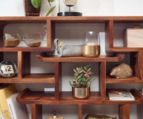Wandregal 80x55x15 cm Sheesham Massivholz Hängeregal Modern Schwebend Großes Design – Bild 5