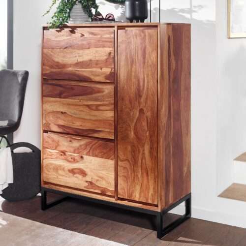Schuhschrank Sheesham Massivholz 88x120x40 cm Schuhregal Geschlossen Design Schuhkommode – Bild 2