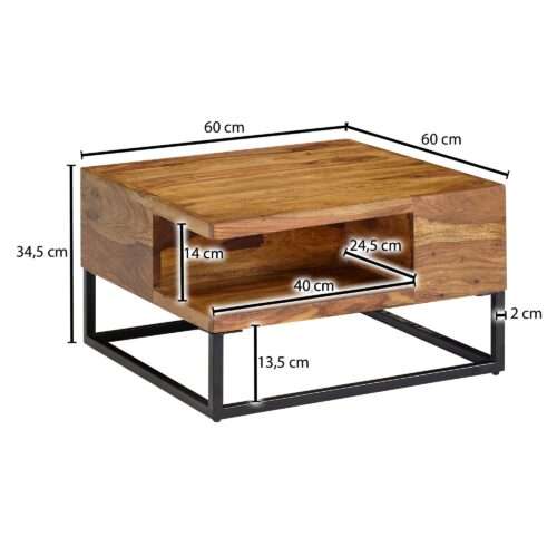 Couchtisch 60x60x345 cm Sheesham Massivholz / Metall Sofatisch Eckig Wohnzimmertisch mit Stauraum – Bild 4