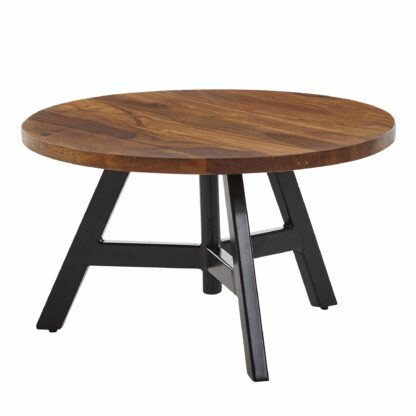 Couchtisch 60x60x35 cm Sheesham Massivholz / Metall Sofatisch Rund | Design Wohnzimmertisch Kaffeetisch Massiv | Kleiner Tisch Beistelltisch Wohnzimmer Modern