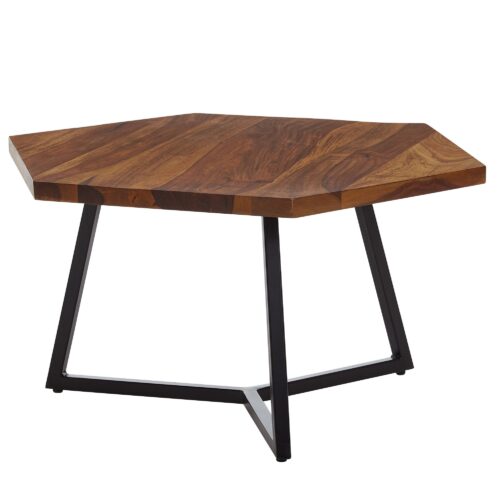 Couchtisch 60x60x35 cm Sheesham Massivholz / Metall Sofatisch Modern | Design Wohnzimmertisch Kaffeetisch Sechseckig | Kleiner Tisch Beistelltisch Wohnzimmer Massiv