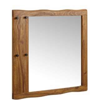 Wandspiegel Sheesham Massivholz 80x80x3 cm Design Flurspiegel Baumkante | Hängespiegel Modern mit Haken | Spiegel Wand Groß | Moderner Garderobenspiegel