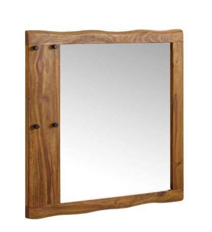 Wandspiegel Sheesham Massivholz 80x80x3 cm Design Flurspiegel Baumkante | Hängespiegel Modern mit Haken | Spiegel Wand Groß | Moderner Garderobenspiegel