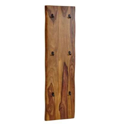 Wandgarderobe Sheesham Massivholz / Metall 40x140x7 cm mit Baumkante | Design Hakenleiste 2-Reihig Flurgarderobe Wand | Garderobe Holz